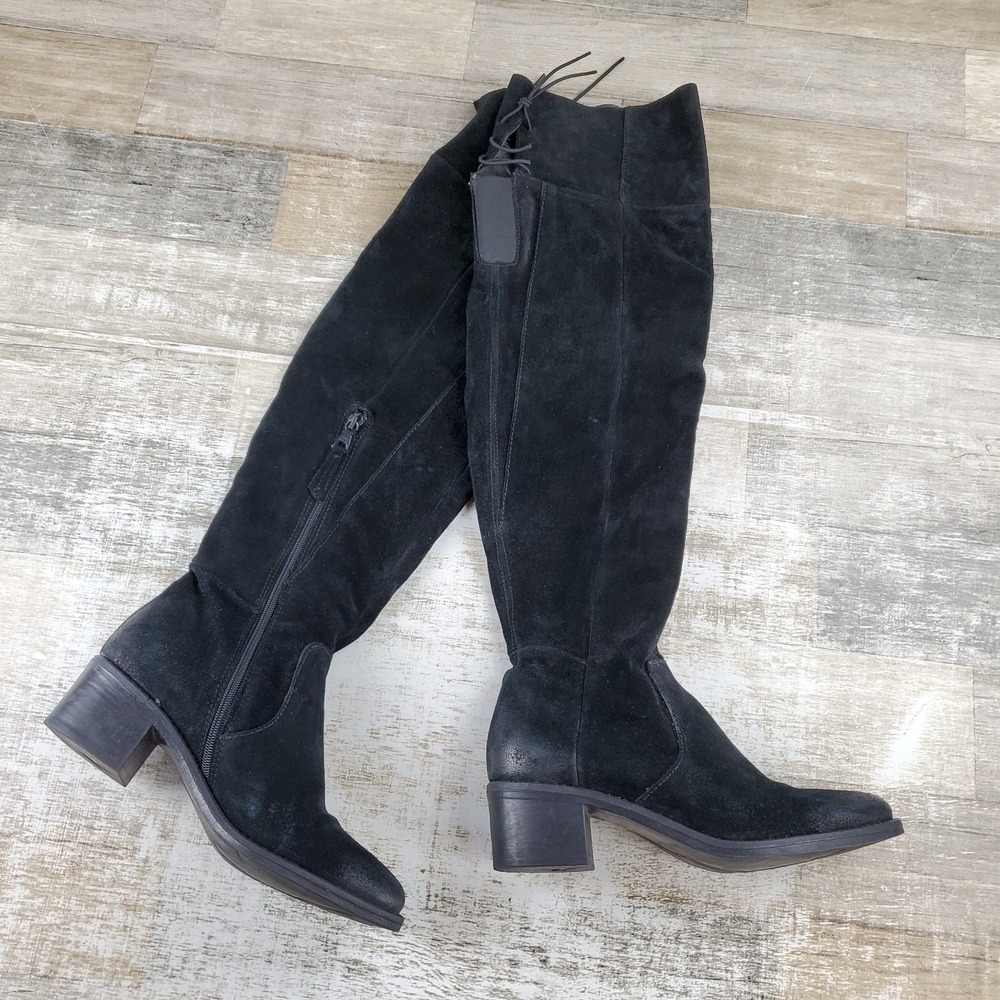 Miz Mooz Mayer Womens Over The Knee Boots Sz 6.5 - 7 Black Suede Block Heel